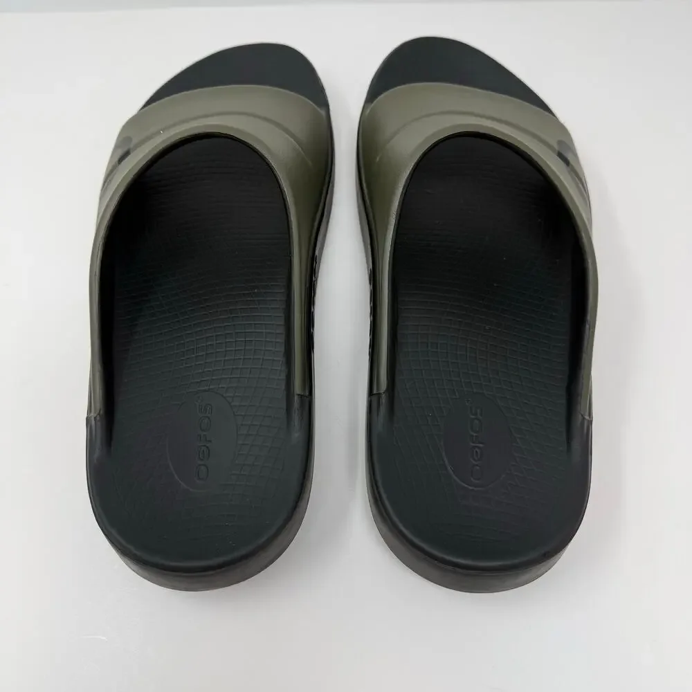 Oofos Ooahh Sports Slide Sandal Mens' 12 Olive Green Black Workout Recovery